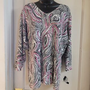 Black, white and fuchsia polka dot sweater 2xl CDP 1X new with tags